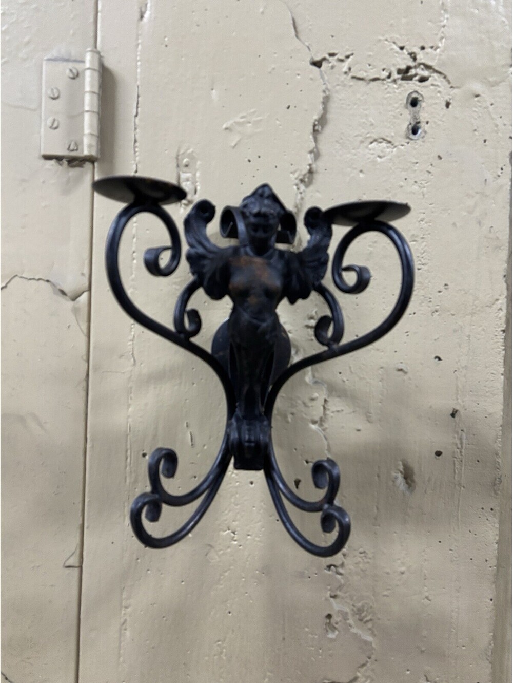 Antique Cast Iron Mermaid Wings Wall Sconce Candle Holder Art Nouveau Candelabra
